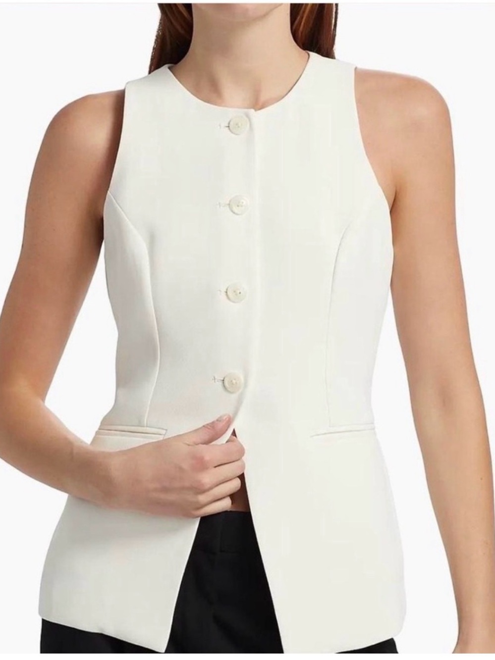 Good American sz M Sleeveless White Button-Front Structured Suit Top - Picture 2 of 8
